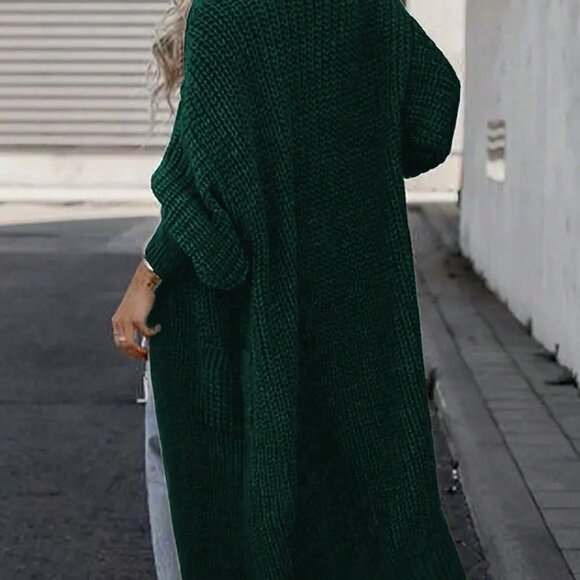 Green Preppy Womens Solid Color Drop Shoulder Cardigan With Double Po… - Picture 2 of 4